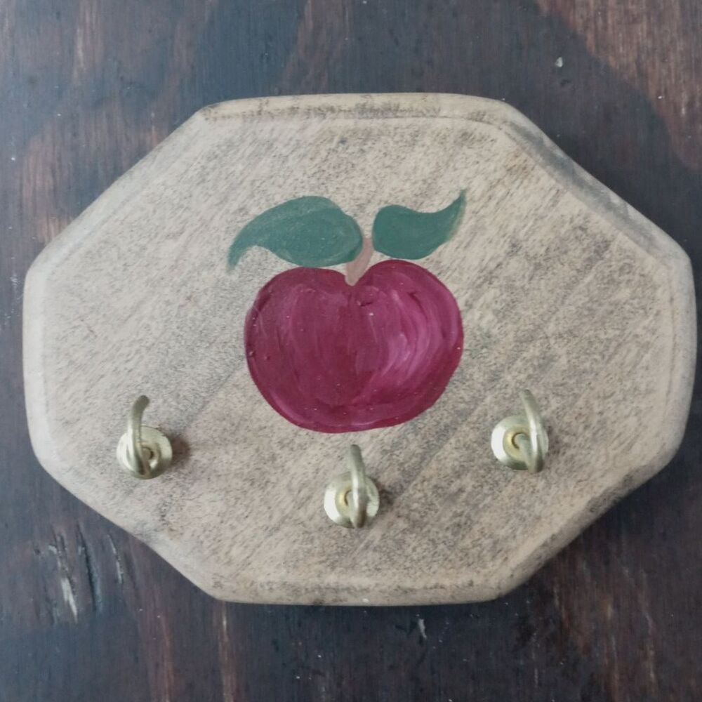 Small Wood Wall Hook with Painted Apple